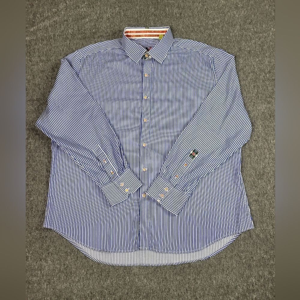 Robert Graham X Collection Men's Size 3XL Blue Striped Button Long Sleeve Shirt
